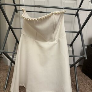 Elegant White Dress with Pearl Detailing
